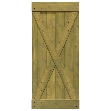 Stained Solid Pine Wood Sliding Barn Door, Jungle Green, 38"x84", X Series