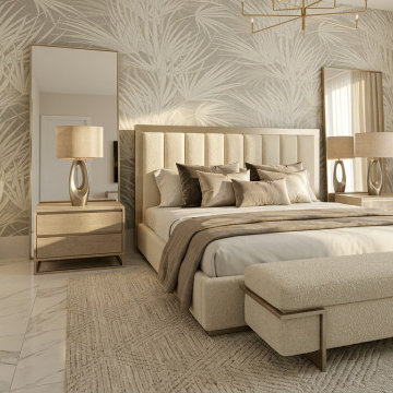 Sunlit Guest Bedroom with Botanical Wallpaper