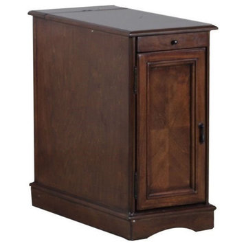 Linon Butler Wood Storage Accent Table USB Charging Station in Hazelnut Brown