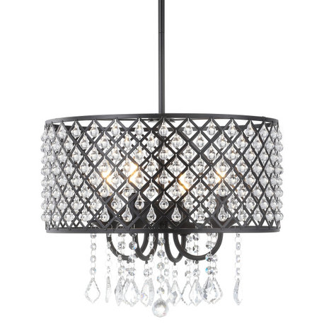 Gigi Metal and Crystal Adjustable LED Drop Pendant, Black and Clear, 17