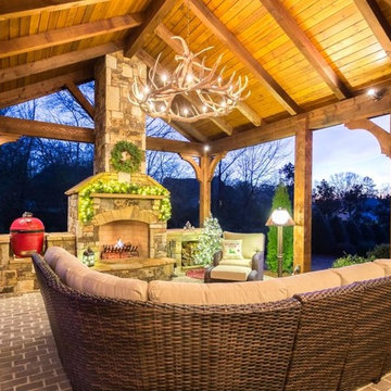 Covered Patio with Elk Antler Chandelier