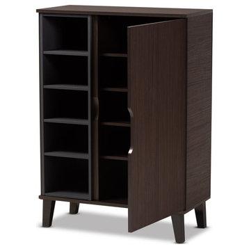 Baxton Studio Two-Tone Dark Brown and Grey Finished Wood 1-Door Shoe Cabinet
