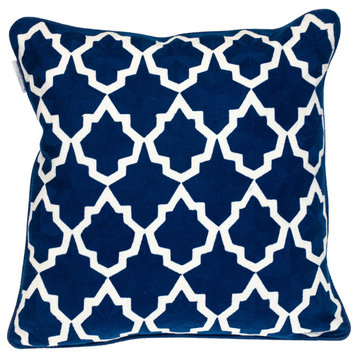 18" X 18" Blue 100% Cotton Geometric Zippered Pillow