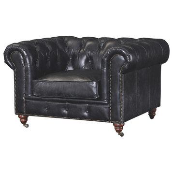 Leather Chesterfield Arm Chair, Slate