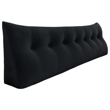 Bed Wedge Pillow Back Rest Support, Black Velvet, 76x20x8