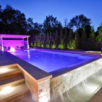 Hinsdale, IL Rectilinear Pool with Hot Tub Inside and Infinity Edge