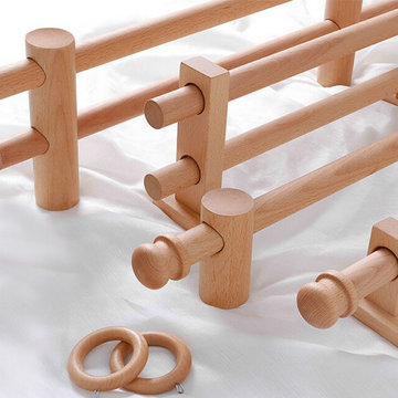QYT01 1-1/8" Ash Wood Single Double Curtain Rod Sets