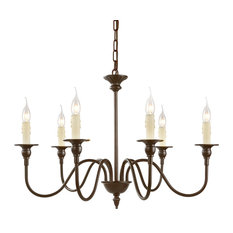 Rustic Simple Brown Metal Candle Chandelier, 6-Light