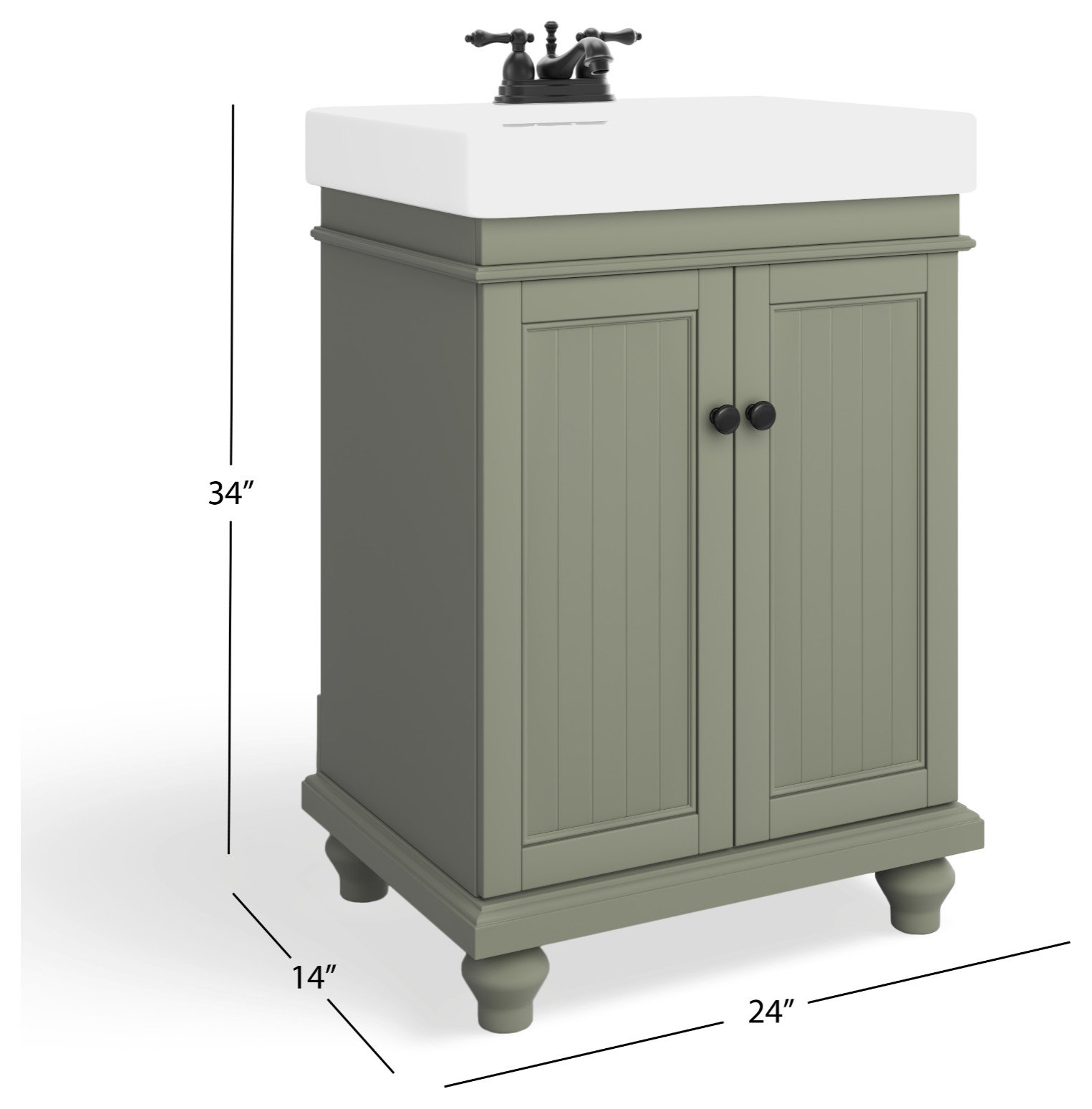 Dawson Bathroom Vanity, Single Sink, 24", Pewter Green, Freestanding