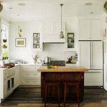 white kitchen butcher block island