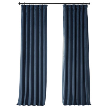 Signature Plush Velvet Blackout Curtain Single Panel, Varsity Blue, 50"w X 108"l