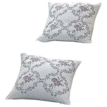 Rose Embroidery 2 Piece Pillow Cover Set, 26" X 26", Lilac