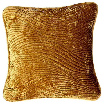 Velvet Dreams Melted Gold Plush Ripple Waves Bedspread, 26x26