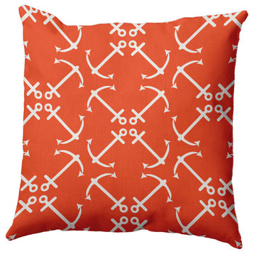 26" x 26" Anchors Up Decorative Indoor Pillow, Bright Orange