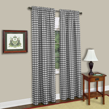 Buffalo Check Window Curtain Panel, 42"x63", Black