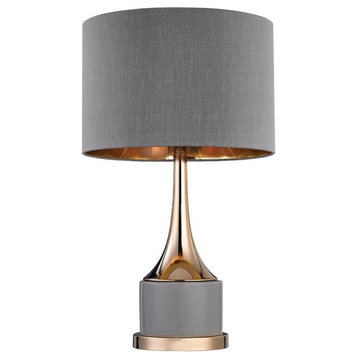 Gold-Grey Table Lamp Made Of Ceramic And Metal A Grey Faux Silk Shade An On/Off