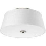 Progress Lighting - Arden 2-Light Flush Mount Light, Brushed Nickel - The two-light flush mount from the Arden collection offers a comfortable silhouette that is both rustic and modern. The summer linen shades with etched glass diffuser coordinates with many other Progress Lighting styles like Cherish.