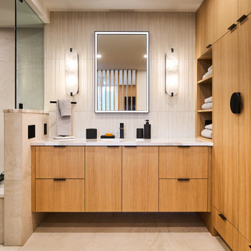 Contemporary Millwork | Warm Wood Veneer & Modern White Millwork | Vancouver, BC