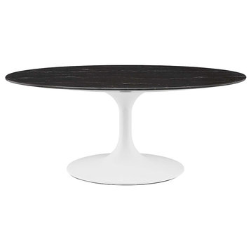Modway Lippa 42" Oval Marble Coffee Table, White/Black -EEI-5192-WHI-BLK