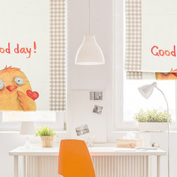 Quick Fix Washable Roman Window Shades Flat Fold , Lovely Chicken - Roman Shades