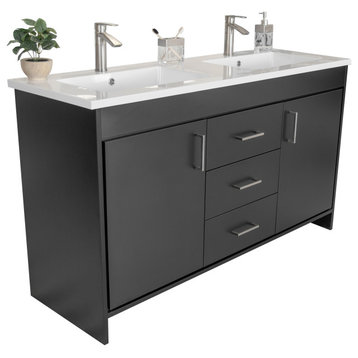 Olivia 60" Double Sink Freestanding Bathroom Vanity Set, Matte Black