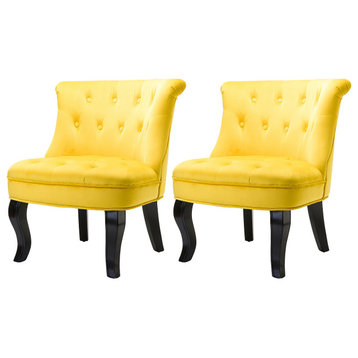 Upholstered Accent Chair With Tufted Back, Set of 2, Yellow
