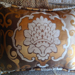 Gold & Amber Scroll Pillow - Decorative Pillows