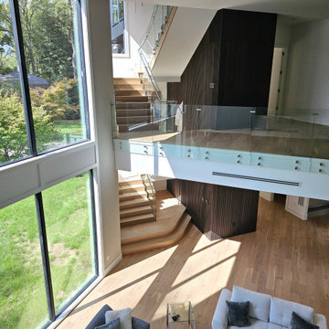 Project #129 | Modern White Oak Staircase with Slanted Risers