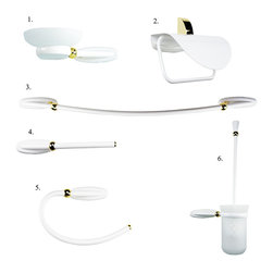 Chloe White-Gold Bathroom Accessories (Set of 6) - Bathroom Accessory Sets