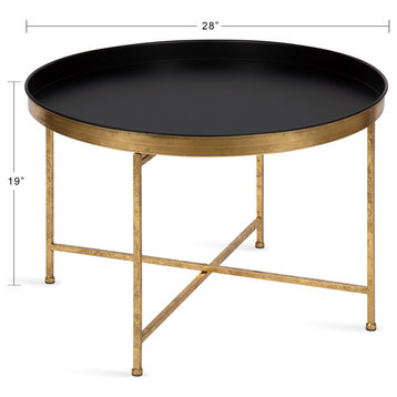 Celia Round Metal Coffee Table, Black/Gold 28.25x28.25x19