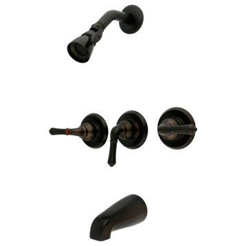 Kingston Brass Three-Handle Tub and Shower Faucet, Oil Rubbed Bronze