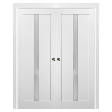 French Double Pocket Doors 56 x 80 & Frames | Quadro 4112 White Silk