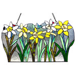CHLOE Lighting - Daisy, Tiffany-Glass Flowers Window Panel 23" Wide - This hand crafted Tiffany style daffodill floral design window panel/suncather will brighten up any room. The beautiful yellow, white, blue and green color art glass will add color and beauty to any setting.