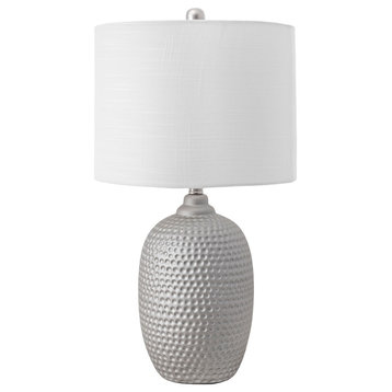 21" Stippled Metal Vase Cotton Shade Gray Finish 3-Way Switch Table Lamp