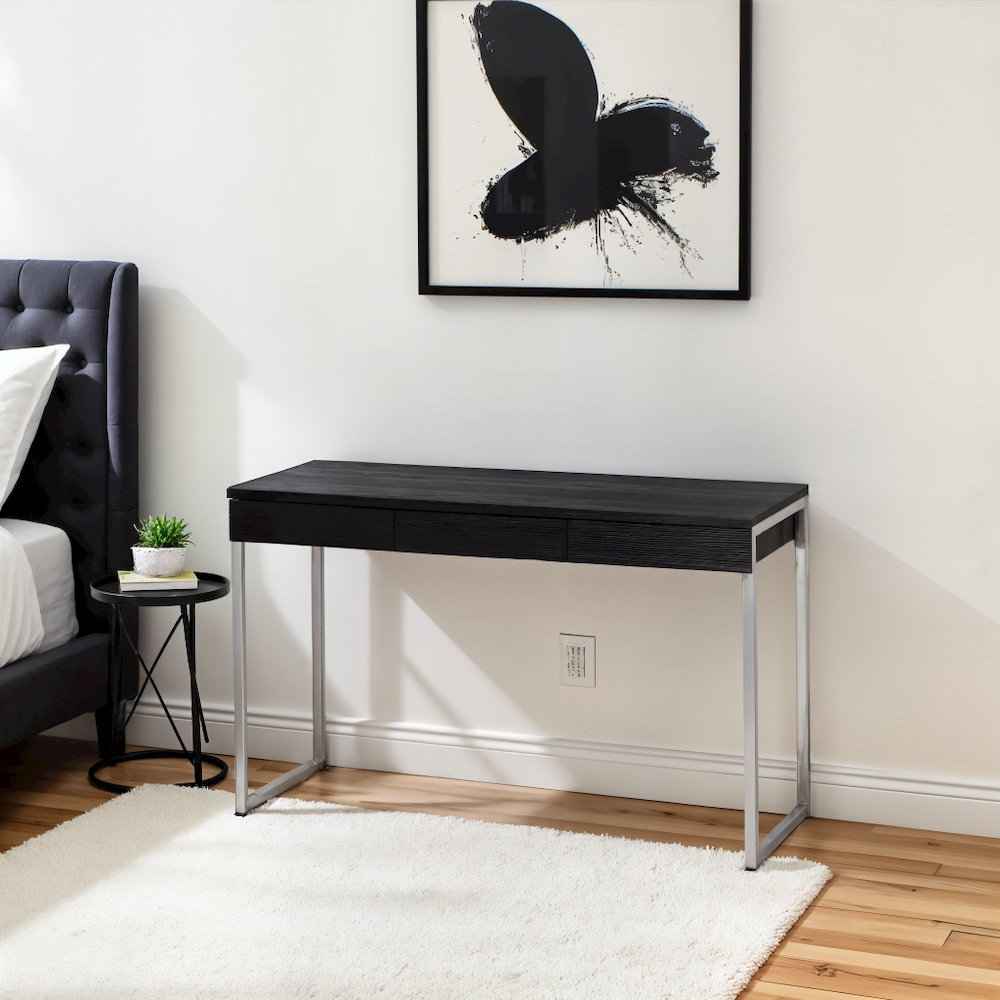 Black 3 Drawer Desk - Compact Student Desk for Bedroom or Reading Table ...