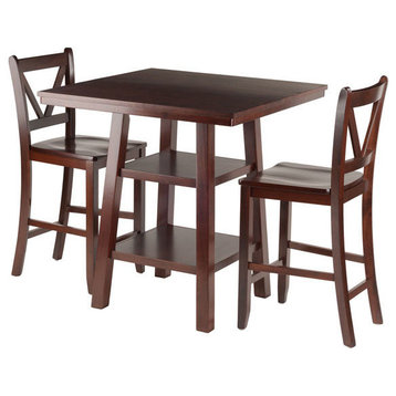 Winsome Wood Orlando 3-Piece Set High Table, 2-Shelf With V-Back Counter Stools
