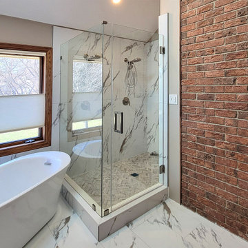 90 Degree Corner Shower in Eclectic Bathroom