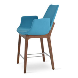 EIFFEL ARM COUNTER WOOD AMERICAN WALNUT - TURQUOISE WOOL (10 Years Guarantee) - Bar Stools And Counter Stools