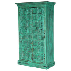 Modern Mosaic Brass Inlay Solid Wood Tall Storage Cabinet.