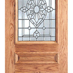 Floral Grid Design Glass, 3-Panel 1/2 Lite Exterior Single Door - Front Doors
