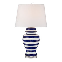 360 Lighting - Sea Island Dark Blue Stripe Ceramic Table Lamp - Table Lamps