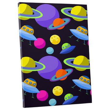 Children "UFOs and Planets" Gallery Wrapped Canvas Wall Art