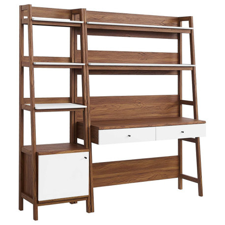 Bixby 2-Piece Wood Office Desk and Bookshelf, Walnut White