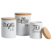 Just Words Flour Coffee Sugar Tea White Ceramic Kitchen Canister Set of 4