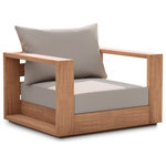 Meridian Furniture - Tulum Waterproof Fabric Upholstered Outdoor Chair, Gray - Make this Tulum teak outdoor patio chair the go to spot for relaxing and entertaining guest in your outdoor space. This chair features resilient water resistant grey fabric making it the perfect spot to rest your feet and enjoy the company of friends or family while you take in the sunrise. Teak construction makes it a tough addition for the patio or porch and gives it the longevity and durability it needs to weather the elements with beautiful ease. Pair it with other items from the Tulum collection for a look that impresses from every angle.