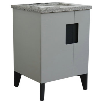 25" Single Sink Vanity, Light Gray Finish With Gray Granite And Rectangle Sink