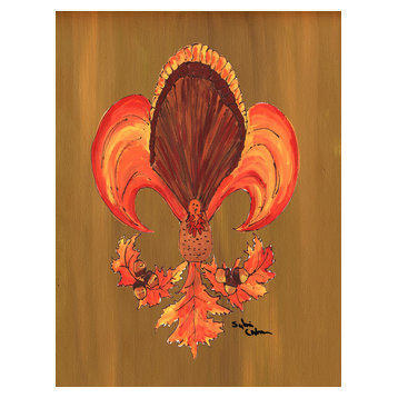 Thanksgiving Turkey Fleur de lis Flag Garden Size