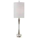 Uttermost - Azaria Buffet Lamp - This clean and contemporary buffet design has an alternating polished nickel and crystal base that exudes modern elegance. The round hardback shade is a white linen fabric.