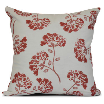 16x16", April, Floral Print Pillow, Coral