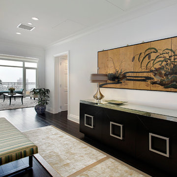 Fresh, Timeless Hallways with Contemporary Art and Chest